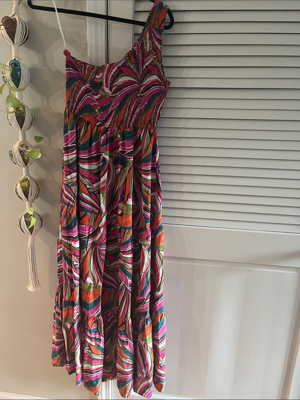 One-Shoulder Multicolor Summer Maxi Dress - Pink & Orange Print
